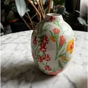 Anthropologie White Floral Ceramic Vase